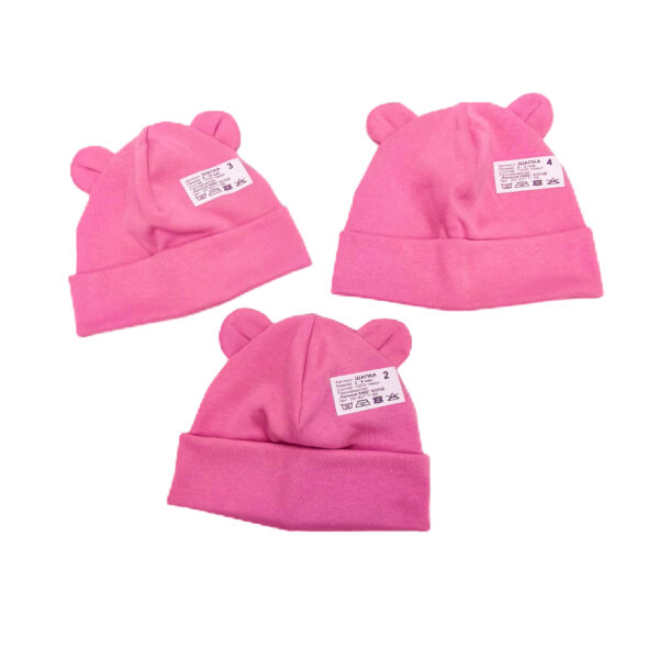 Пролетна бебешка шапка с ушички в тъмно розово