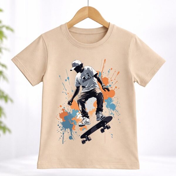 Тениска Севтекс скейтбордист бежово