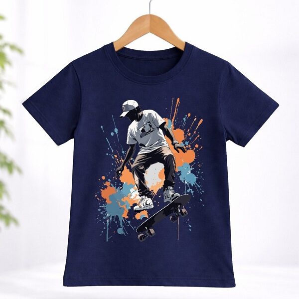 Тениска Севтекс скейтбордист синьо