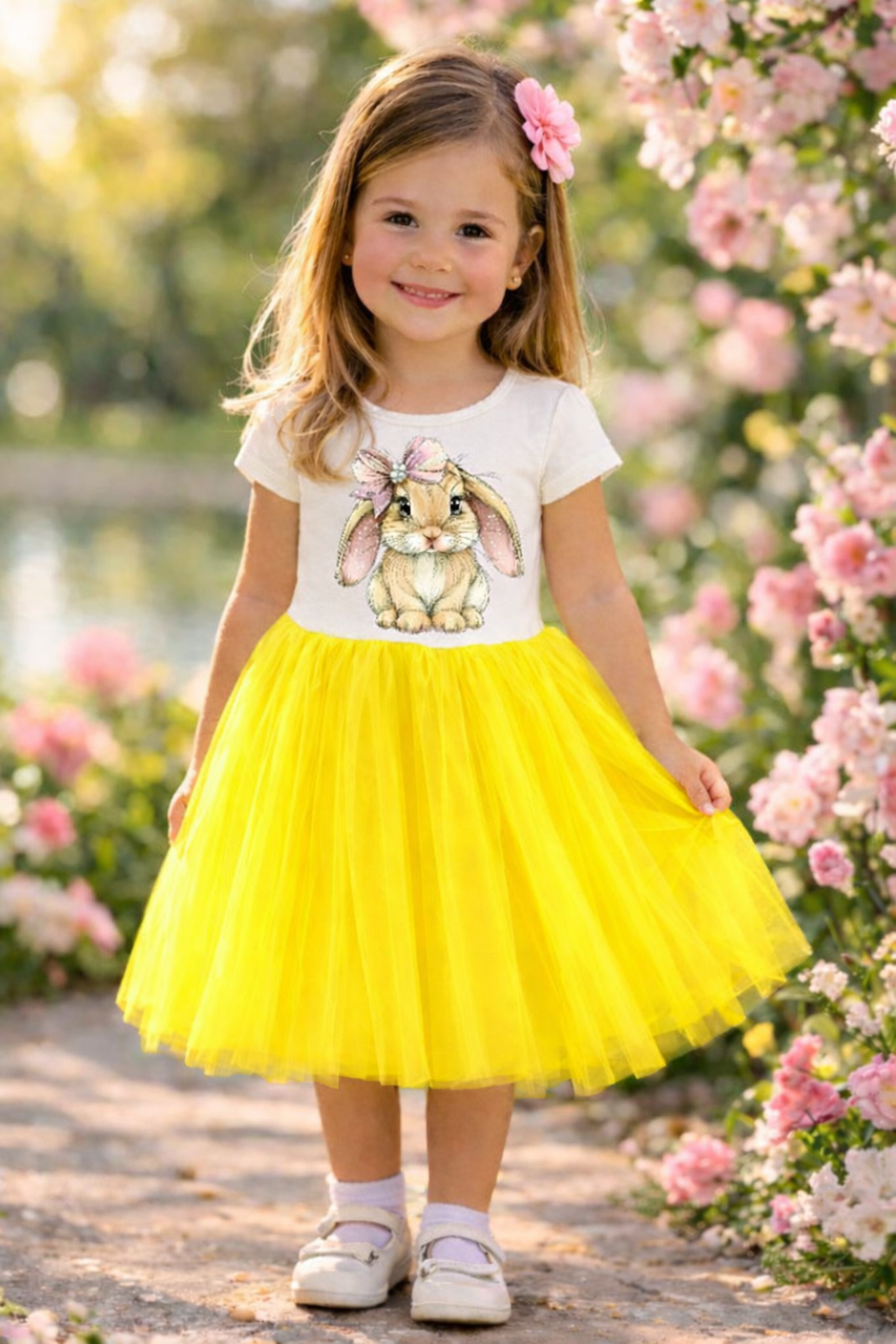 Ярко жълта рокля със зайче