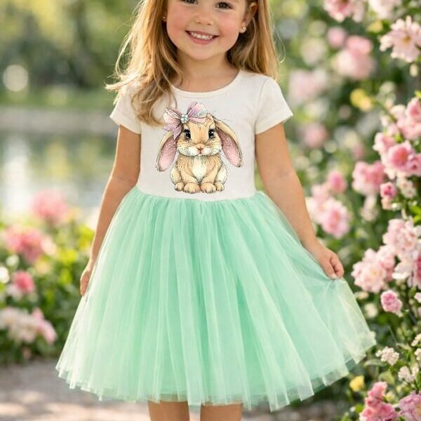 Зелена рокля със зайче