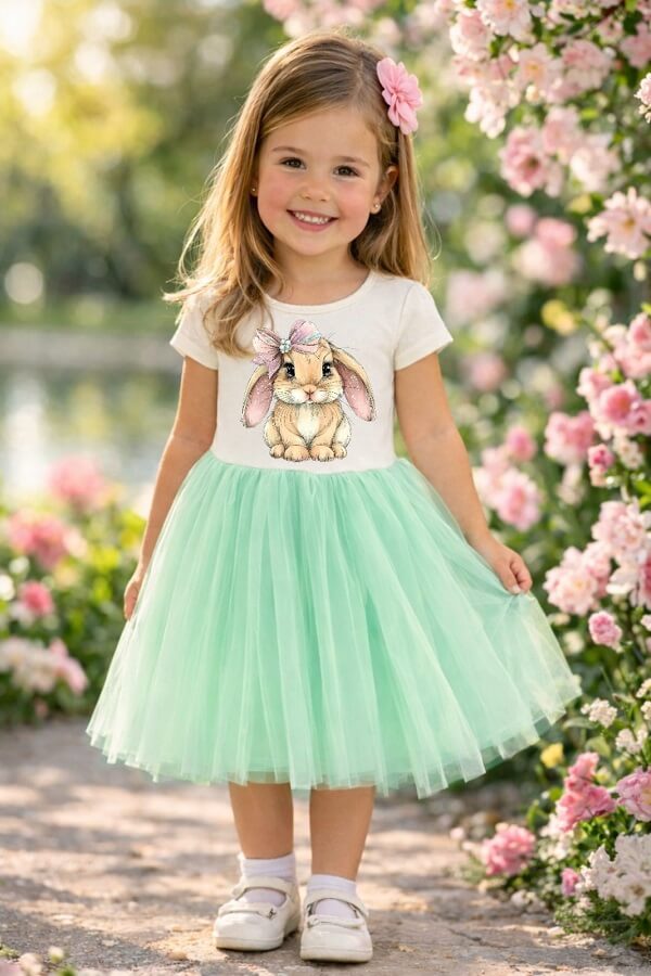 Зелена рокля със зайче