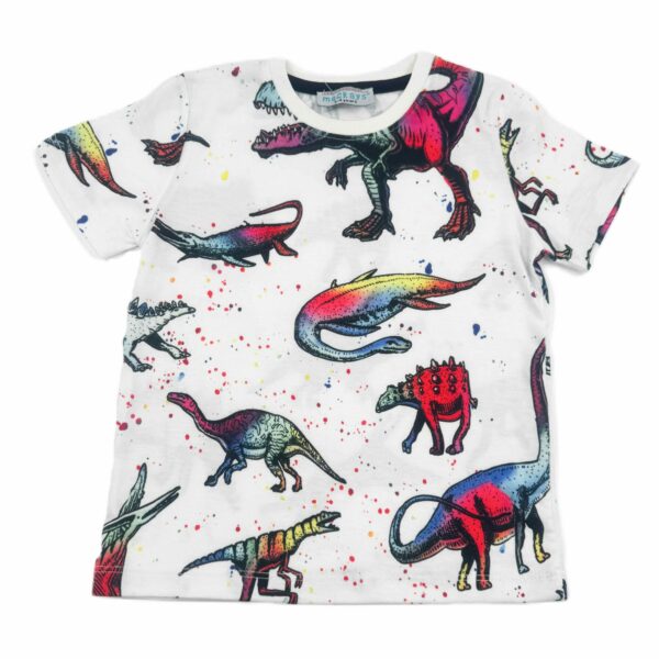 Бяла блуза с цветни динозаври