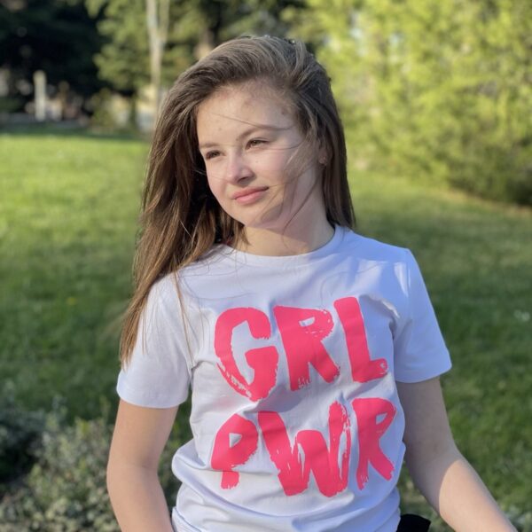 MAXX Бяла тениска за момиче GRL PWR