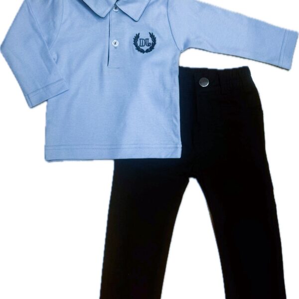 Детски комплект от тънък панталон и блуза с якичка