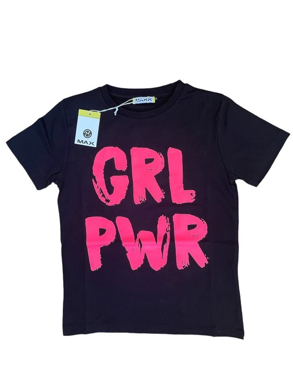 MAXX Черна тениска за момиче GRL PWR