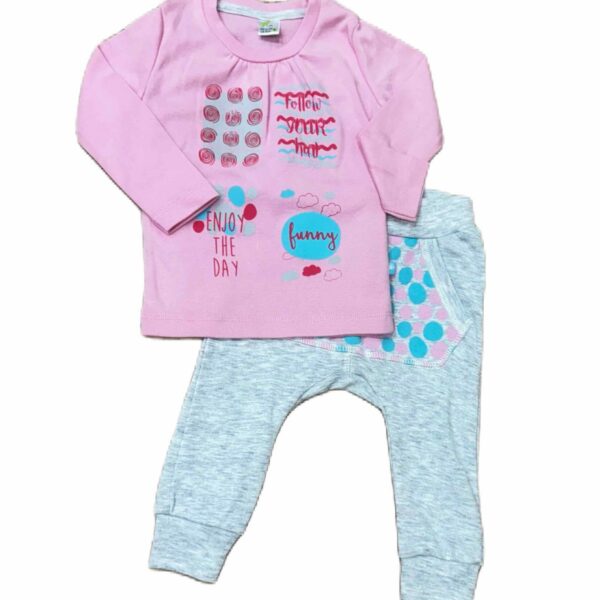 RACH Детски комплект с розова блуза и сиви потури
