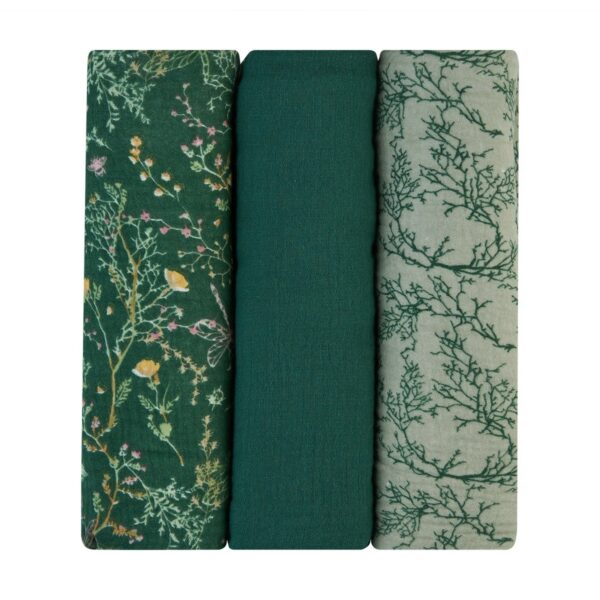 Комплект 3 бр муселинови пелени 100х100 см Secret Garden Greenin stock