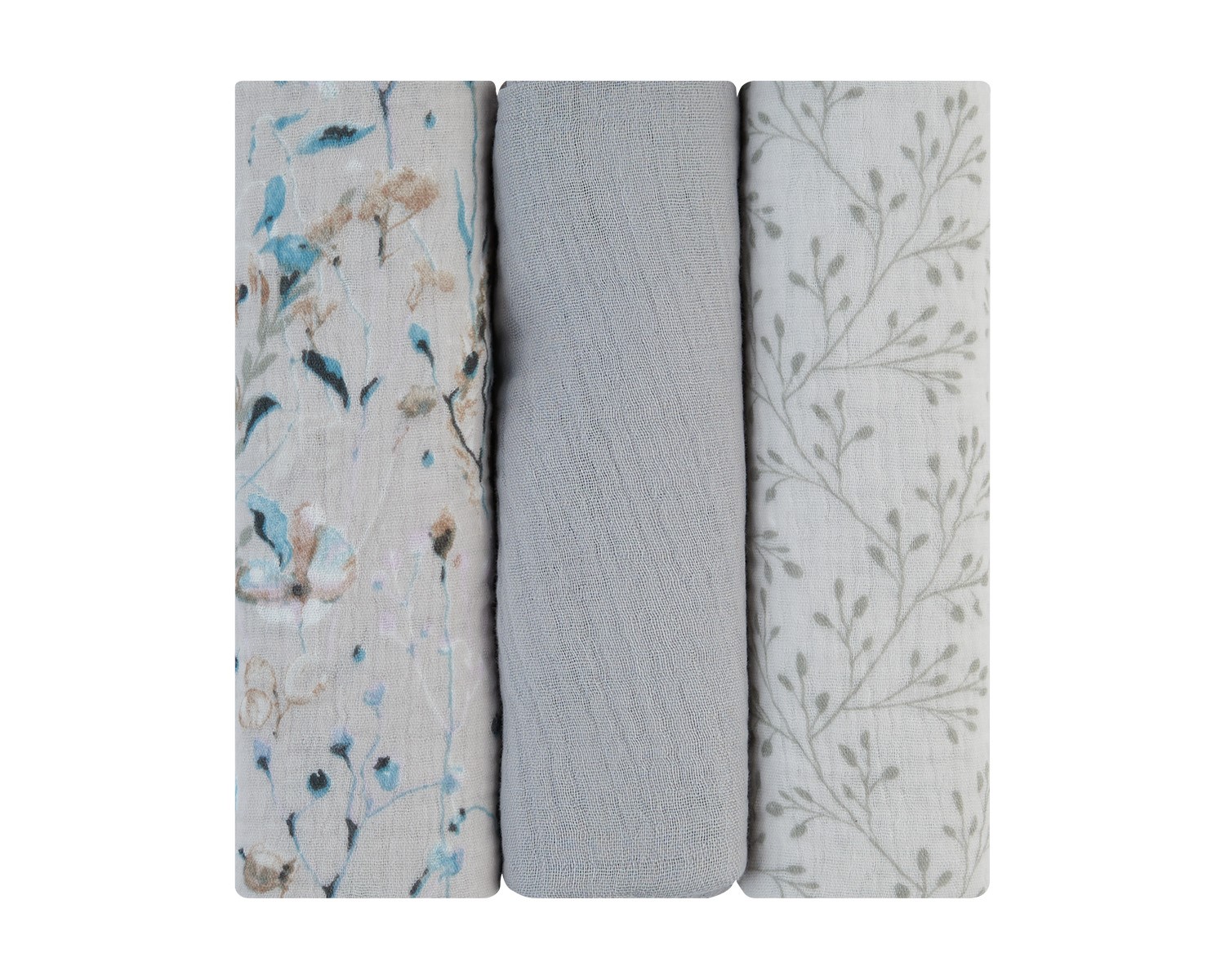 Комплект 3 бр муселинови пелени 75х75 см Dreamy Fields Greyin stock