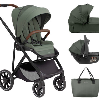 Комбинирана количка 3в1 с кош за новородено Chiara Army Greenin stock