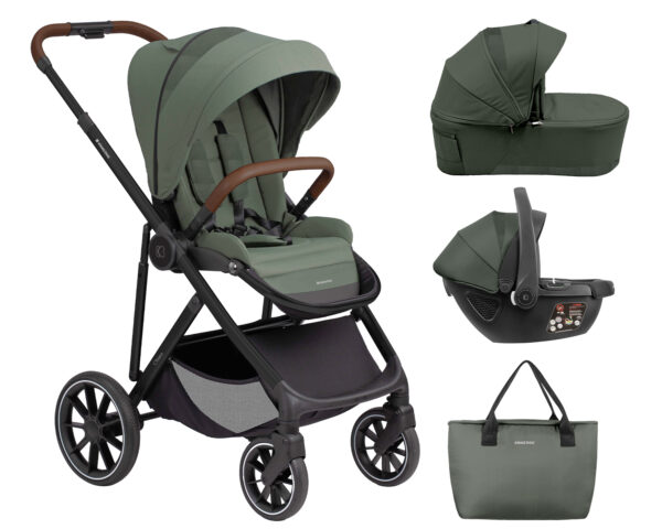 Комбинирана количка 3в1 с кош за новородено Chiara Army Greenin stock