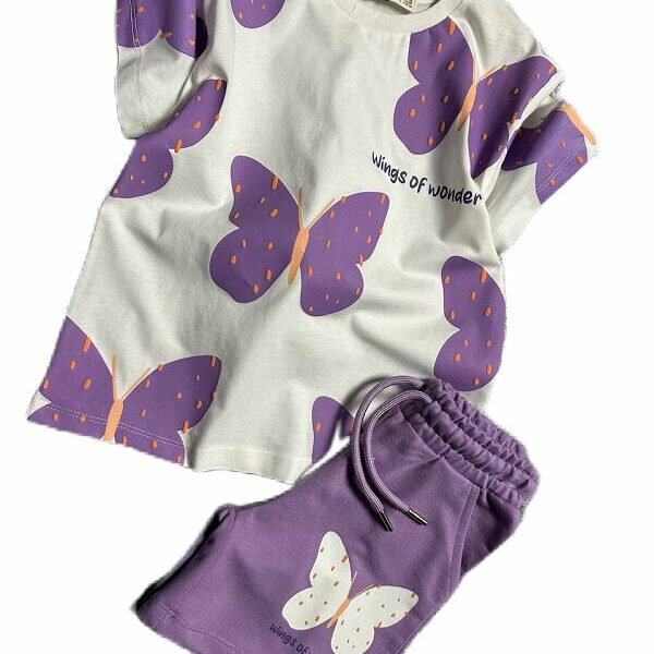 Детски комплект за момиче с лилави пеперуди
