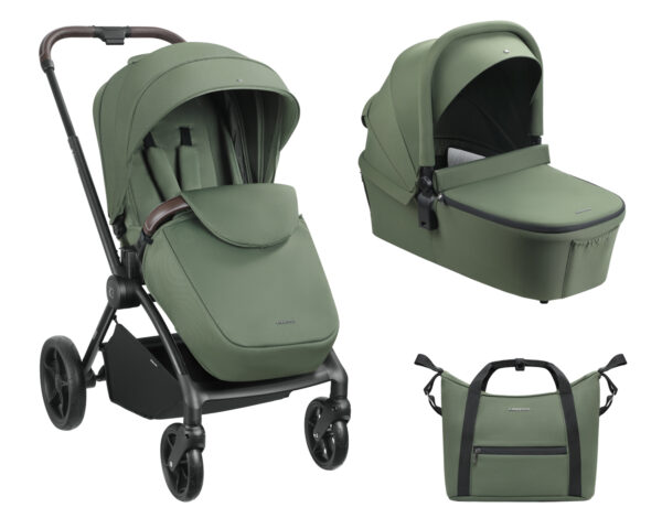 Комбинирана количка 2в1 с кош за новородено Kara Army Green 2025in stock