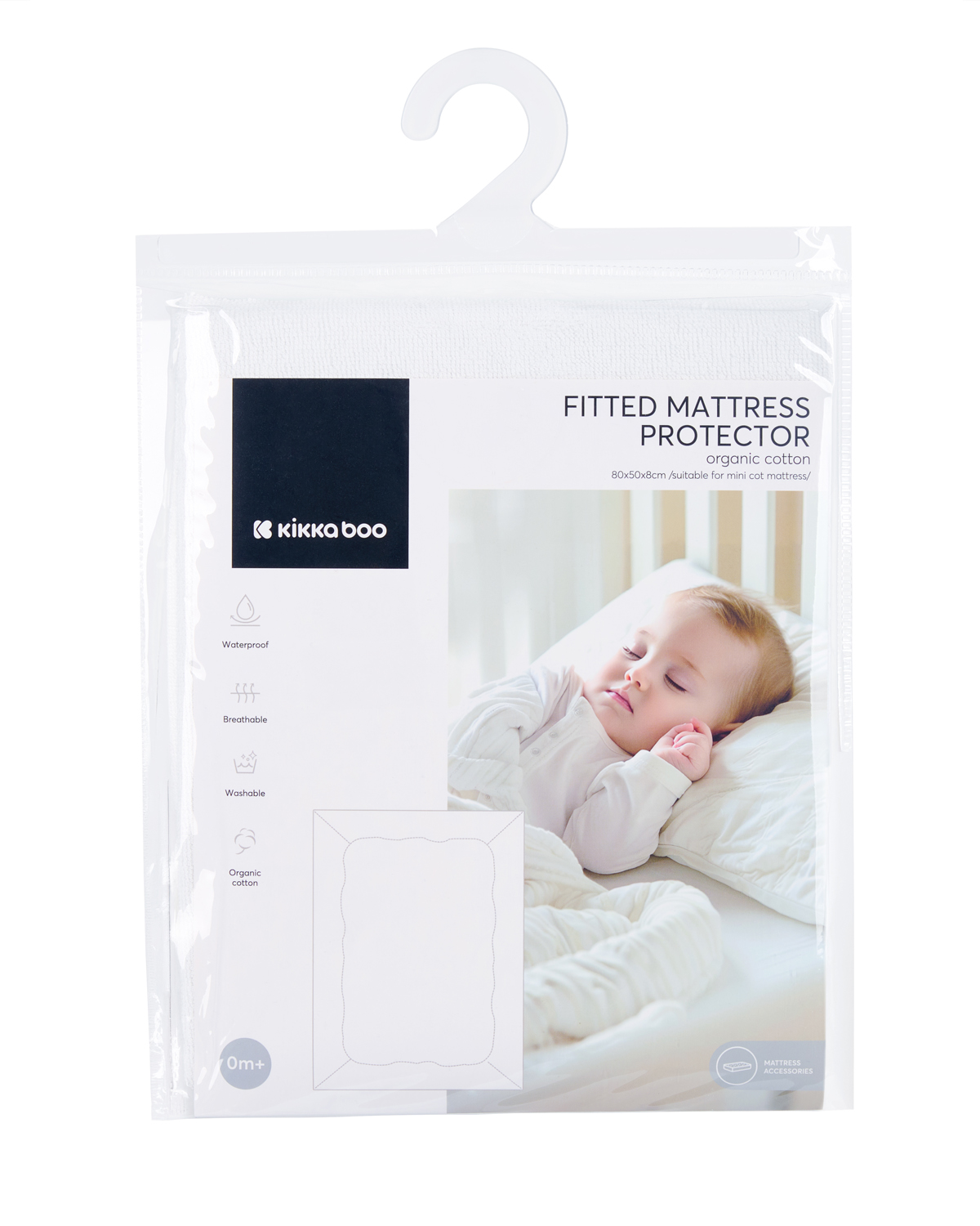 Протектор за матрак с борд - органичен памук 80/50/8 см за мини кошараin stock