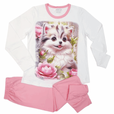 Пижама дълъг ръкав за момиче с куче - Венера