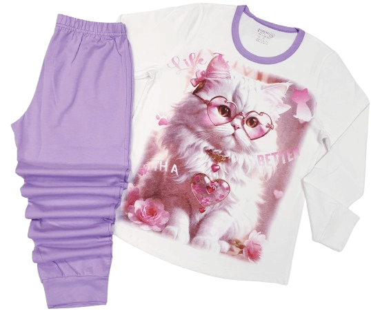 Пижама с дълъг ръкав за момиче с коте - Венера