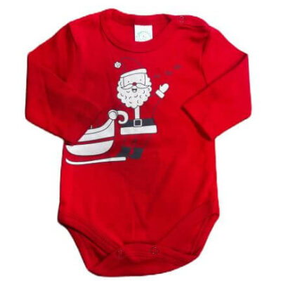 Бебешко коледно боди с дълъг ръкав с Дядо Коледа и еленчета в червено Sunny kids