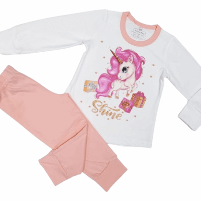 Детска пижама Еднорог в екрю и праскова Венера