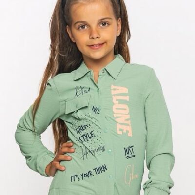 Детска риза за момиче с дълъг ръкав - зелена Cichlid