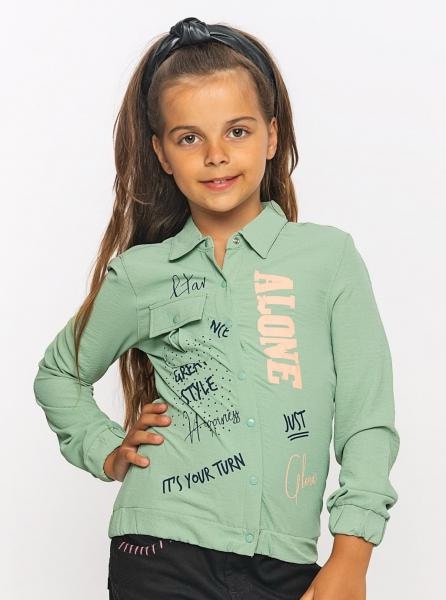 Детска риза за момиче с дълъг ръкав - зелена Cichlid