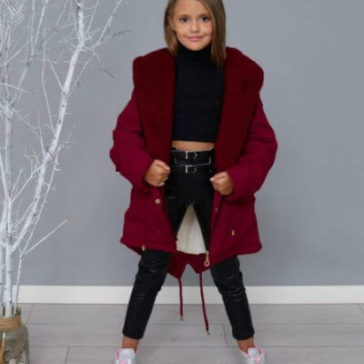 Детска зимна парка за момиче в бордо