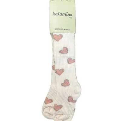Детски чорапогащник за момиче със сърца екрю Katamino