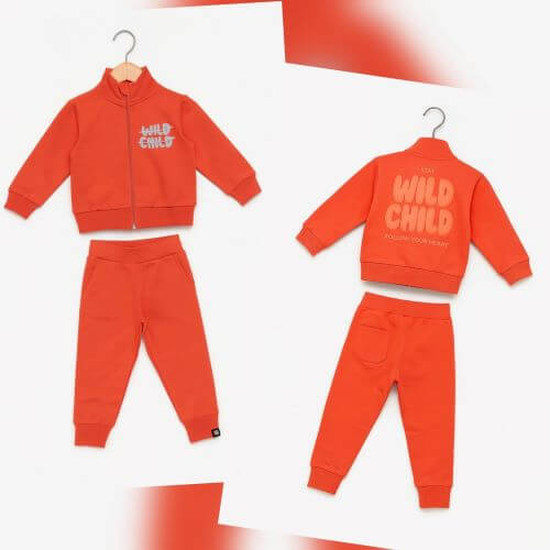 Детски комплект в оранжев цвят с надпис Wild Child - Rach