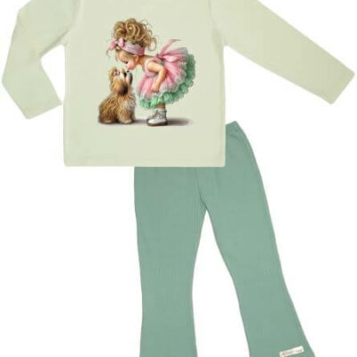 Детски комплект за момиче от панталон и блуза с дълъг ръкав