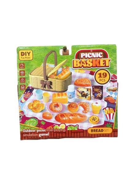 Играчка кошница за пикник с комплект хляб