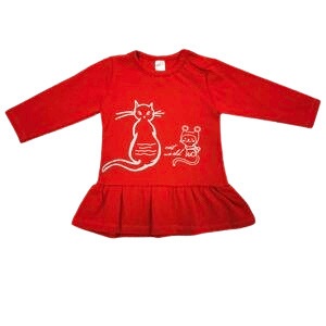 Детска коледна рокля в червено с коте * Славейка