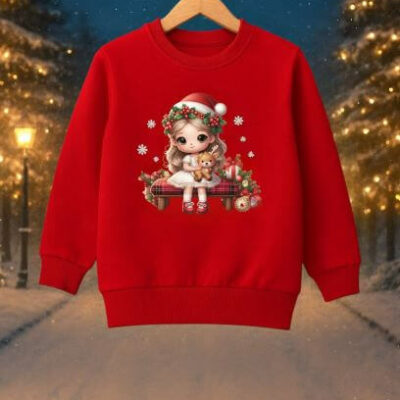 Коледна детска блуза в червено с картинка