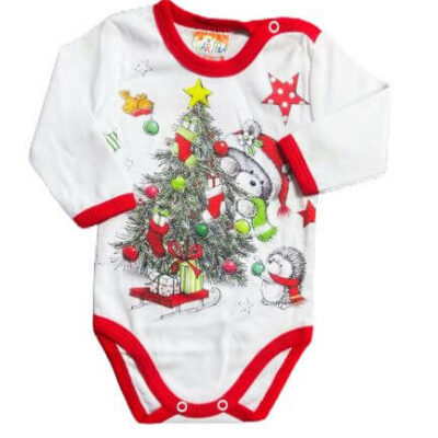 Коледно боди дълъг ръкав с мече Мариела