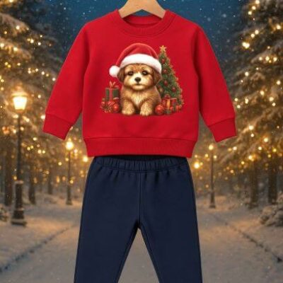 Комплект от 2 части - блуза с дълъг ръкав и панталон в червено и черно