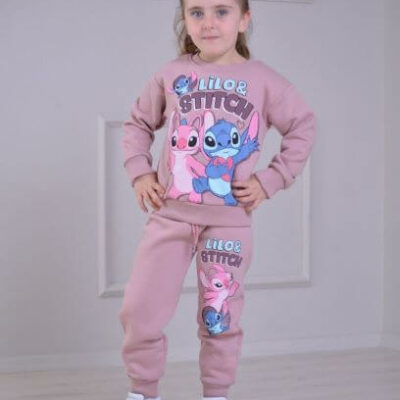 Спортен детски комплект за момиче от панталон и блуза в пепел от рози