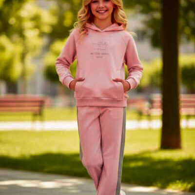 Спортен детски комплект за момиче от панталон и блуза в розово Rach