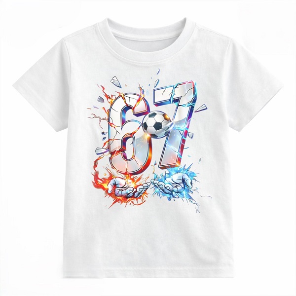 Бяла детска тениска „67“ с футболна топка за момчета * Sevtex